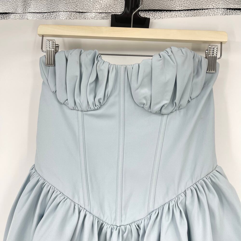 Strapless Light Blue Mini Dress with Corset Bodice - Picture 6 of 16